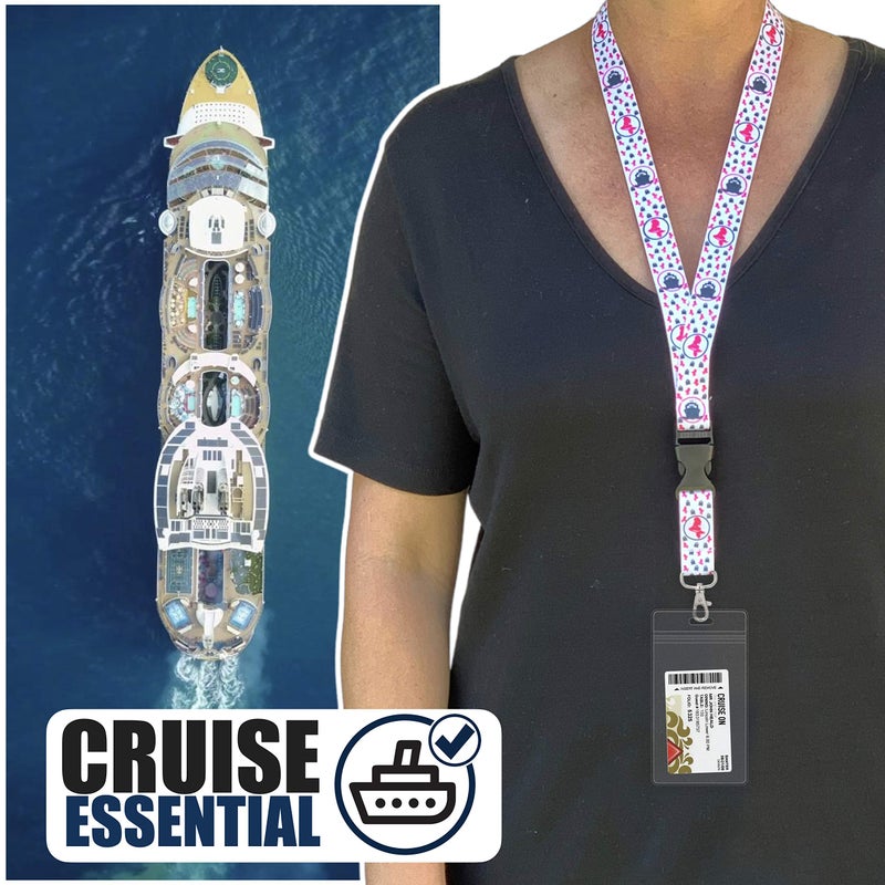 Cruise On كروز أون لانياردز مع حامل الهوية (عبوتين)، تصميم حورية البحر وسفينة الكروز لبطاقات المفاتيح (أبيض وأزرق)، مقاوم للماء ومتين لعام 2026 و2027، مثالي لكرنفال، رويال كاريبيان وديزني - Image 2
